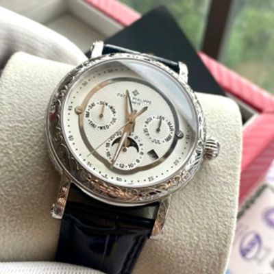  PATEK PHILIPPE Year Month Carving   9100  Automatic Movement  Week Moon Phase Function 41mm Watch